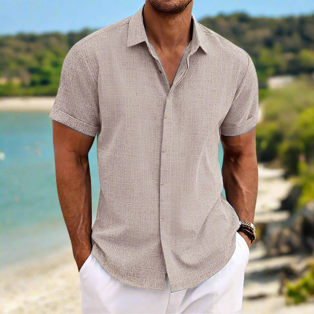 Men’s Short-Sleeve Shirt – Relaxed Fit – Breathable Blend – Button-Down Casual Style