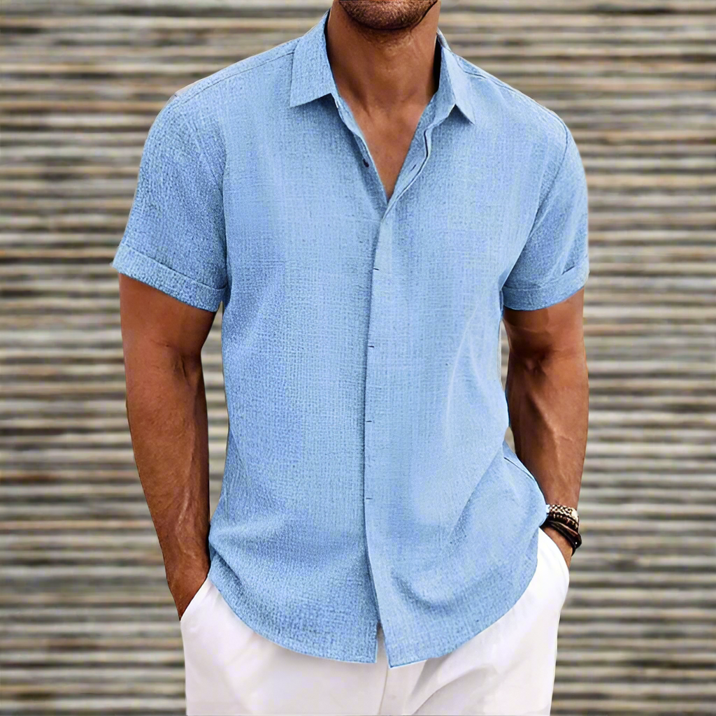 Men’s Short-Sleeve Shirt – Relaxed Fit – Breathable Blend – Button-Down Casual Style