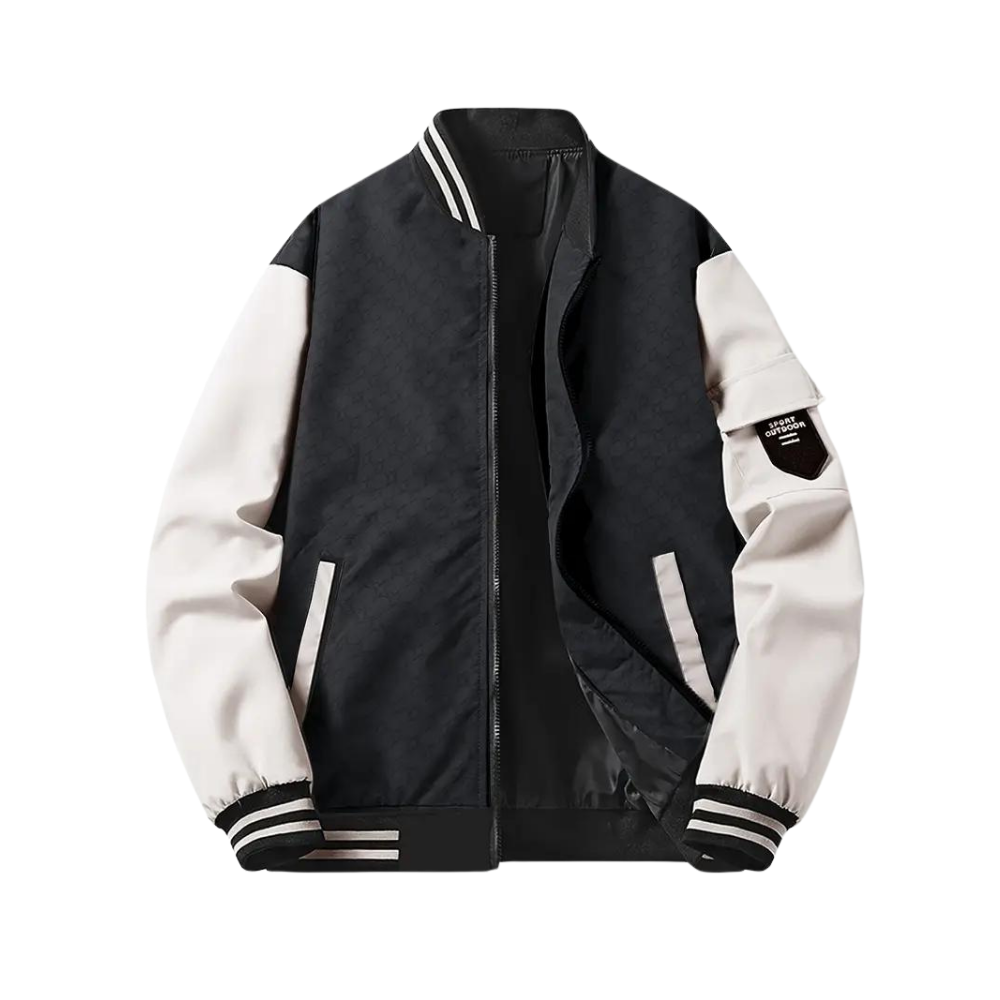 Men’s Bomber Jacket – Regular Fit – Striped Ribbed Trim – Zipper Front – Utility Pocket