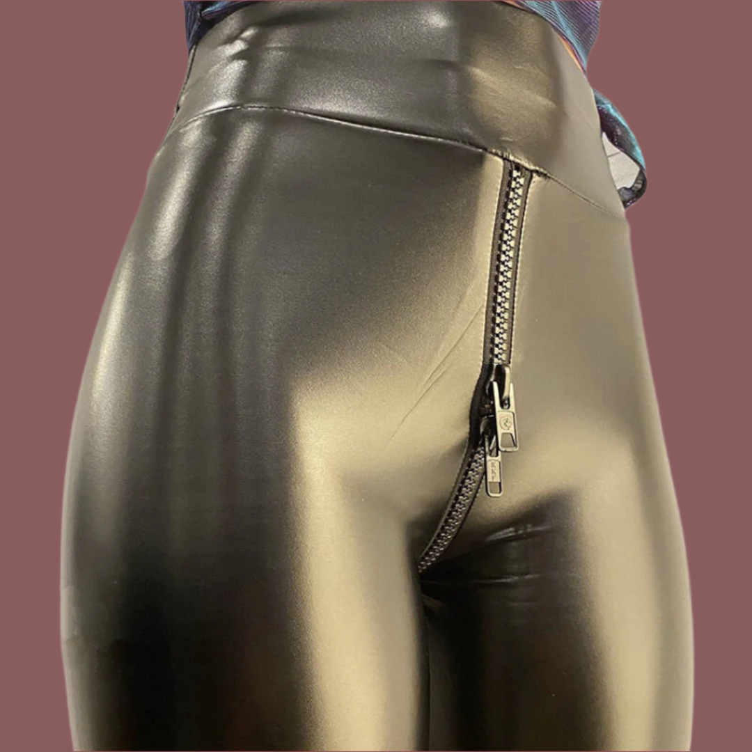 Women’s Slim Fit Pants – Full Length – Front Zip – Shiny Finish