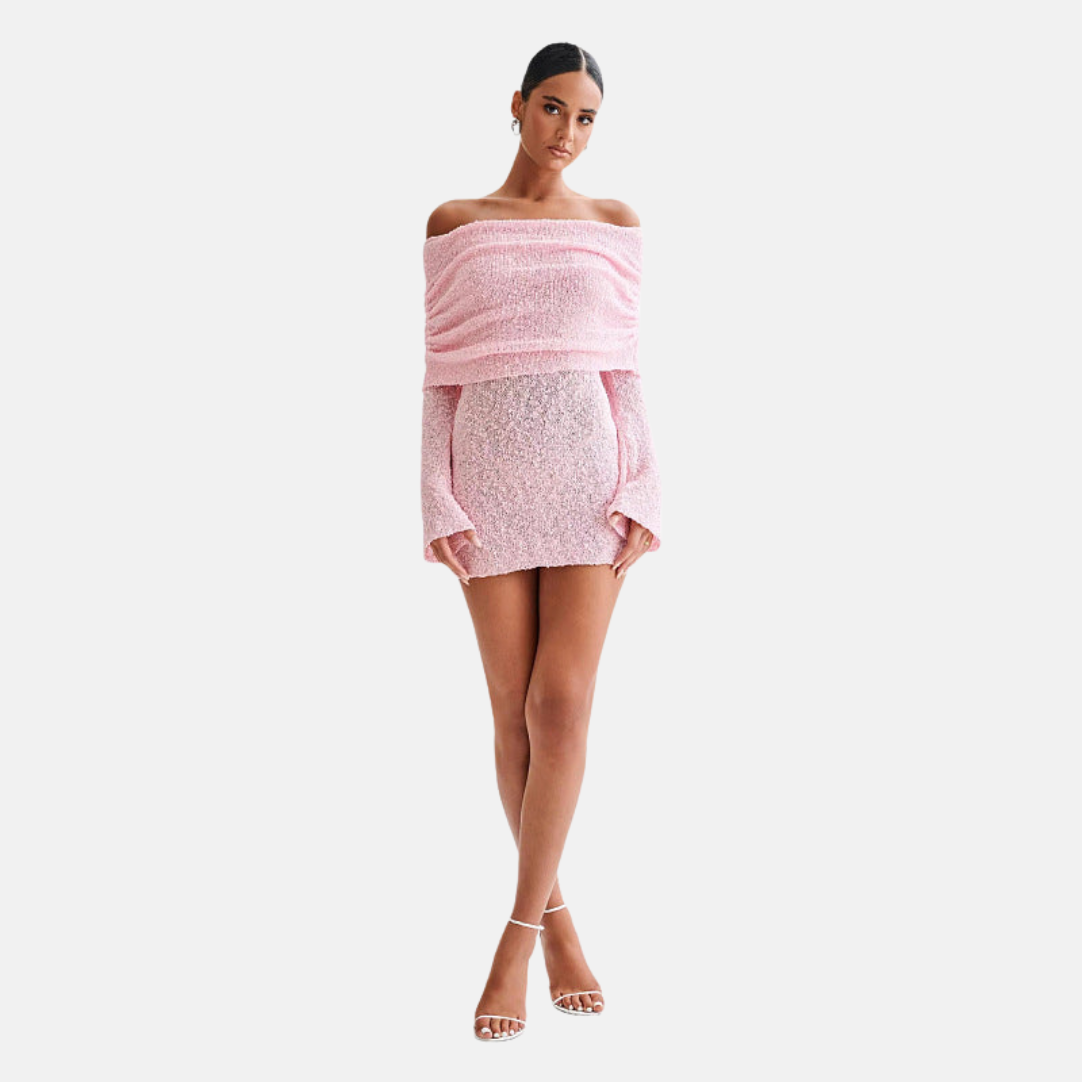 Women’s Beach Dress – Knit Semi Sheer – Slim Fit – Off Shoulder Long Sleeve Cover Up