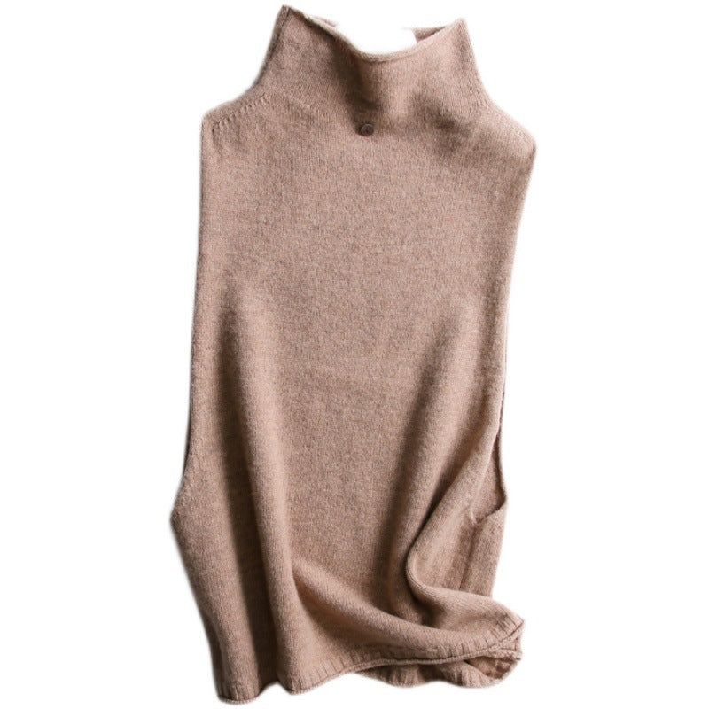 Women’s Sleeveless Sweater – Wool Feel – Turtleneck – Relaxed Fit – Hip Length Layering Piece