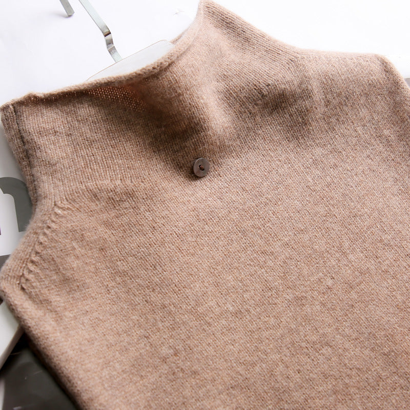 Women’s Sleeveless Sweater – Wool Feel – Turtleneck – Relaxed Fit – Hip Length Layering Piece
