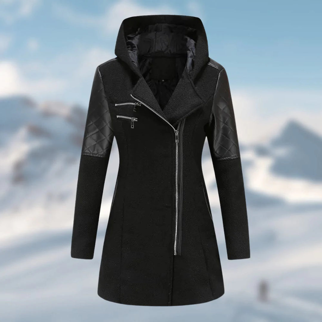 Women’s Coat - Wool Blend - Tailored Fit - Hooded - Asymmetrical Zip