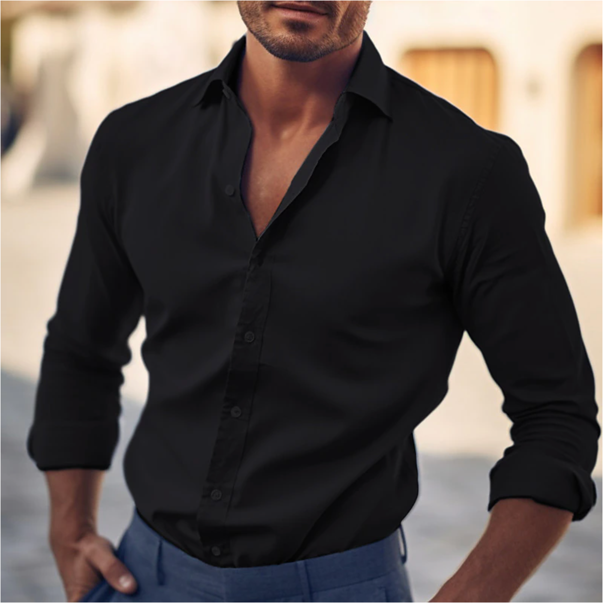 Men’s Slim Fit Shirt – Button Down – Long Sleeve – Cotton Feel – Smart Casual Wear
