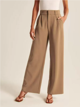 Women's Wide-Leg Trousers - Woven - Tailored Fit - High Waist Pleats