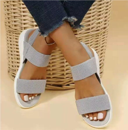 Women’s Sandals – Open Toe – Elastic Crisscross Straps – Cushioned Sole – Breathable Blend