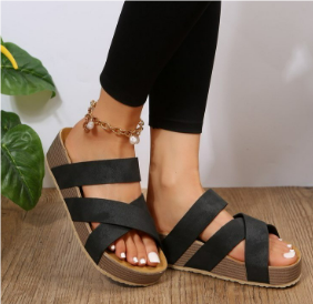 Women’s Sandals – Braided Straps – Textured Finish – Cushioned Footbed – Open Toe