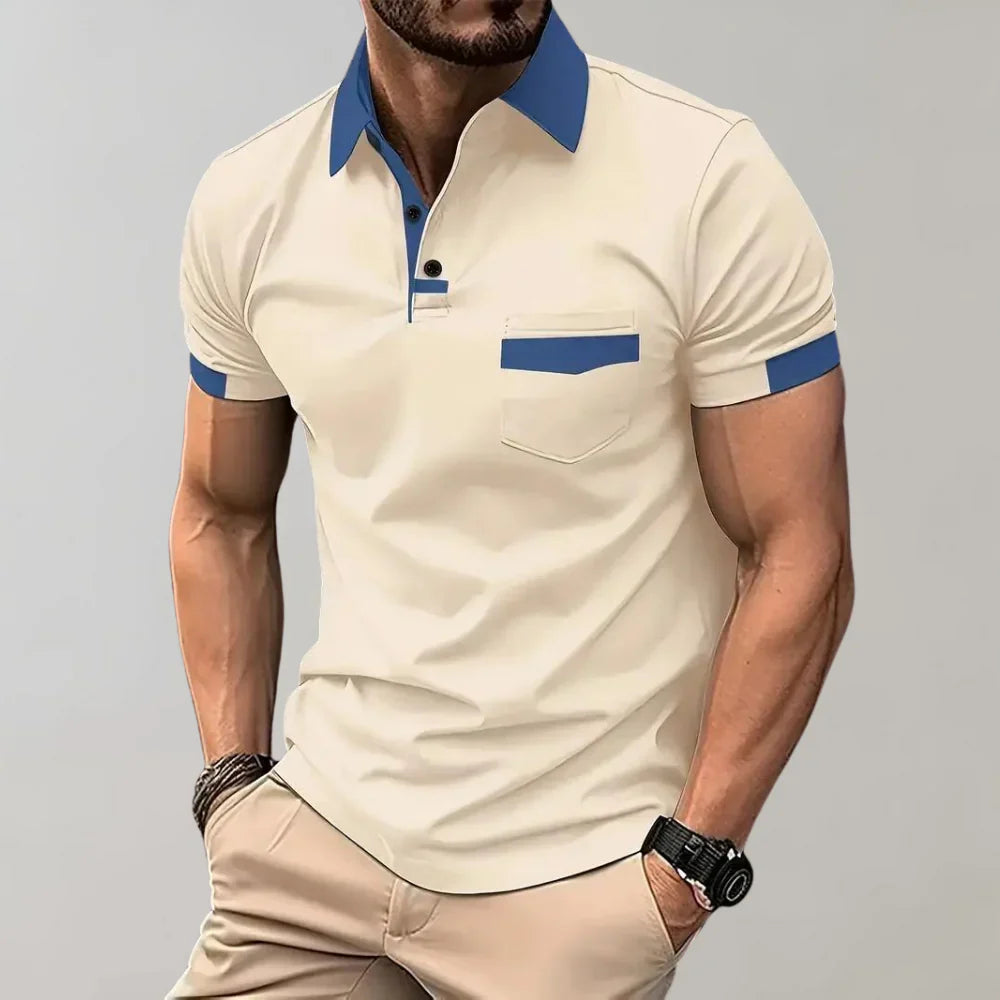 Men’s Polo Shirt – Slim Fit – Soft Knit – Chest Pocket – Contrast Trim – Short Sleeve