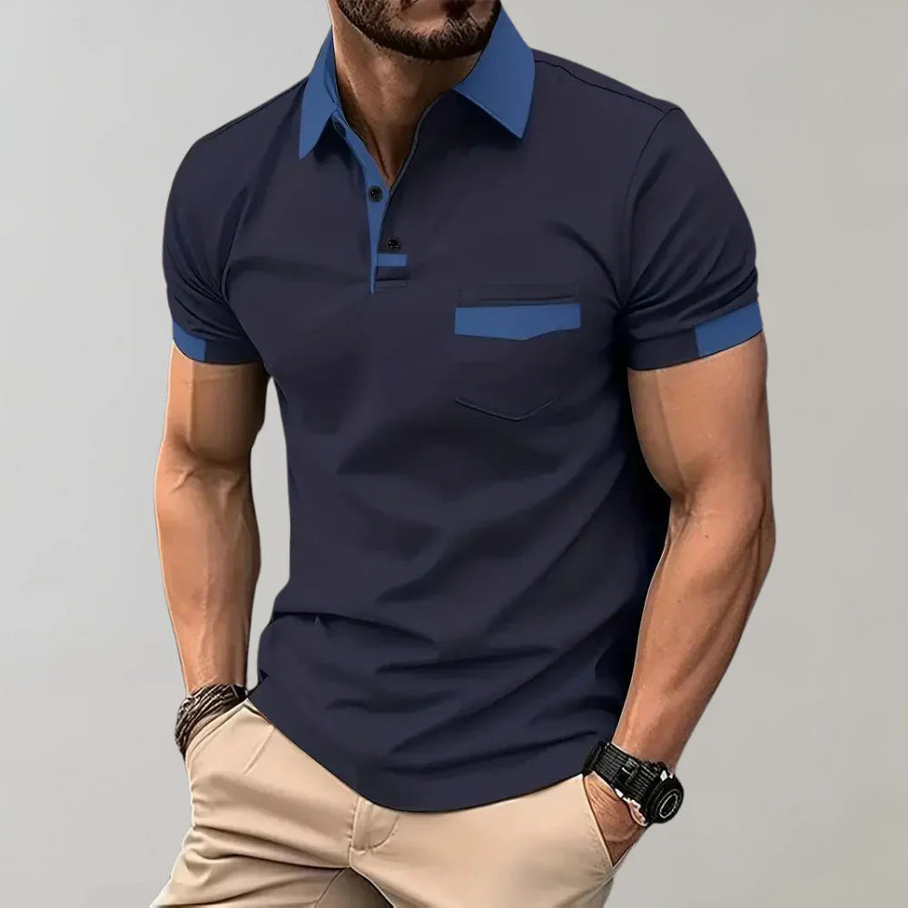 Men’s Polo Shirt – Slim Fit – Soft Knit – Chest Pocket – Contrast Trim – Short Sleeve