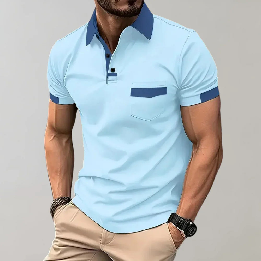 Men’s Polo Shirt – Slim Fit – Soft Knit – Chest Pocket – Contrast Trim – Short Sleeve