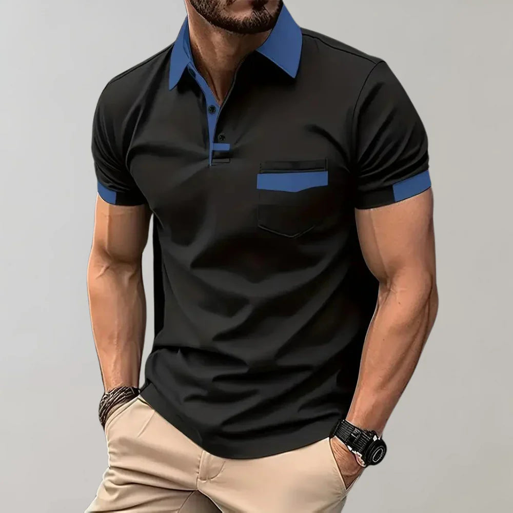 Men’s Polo Shirt – Slim Fit – Soft Knit – Chest Pocket – Contrast Trim – Short Sleeve