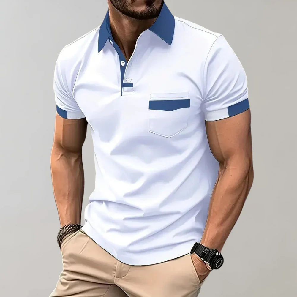 Men’s Polo Shirt – Slim Fit – Soft Knit – Chest Pocket – Contrast Trim – Short Sleeve