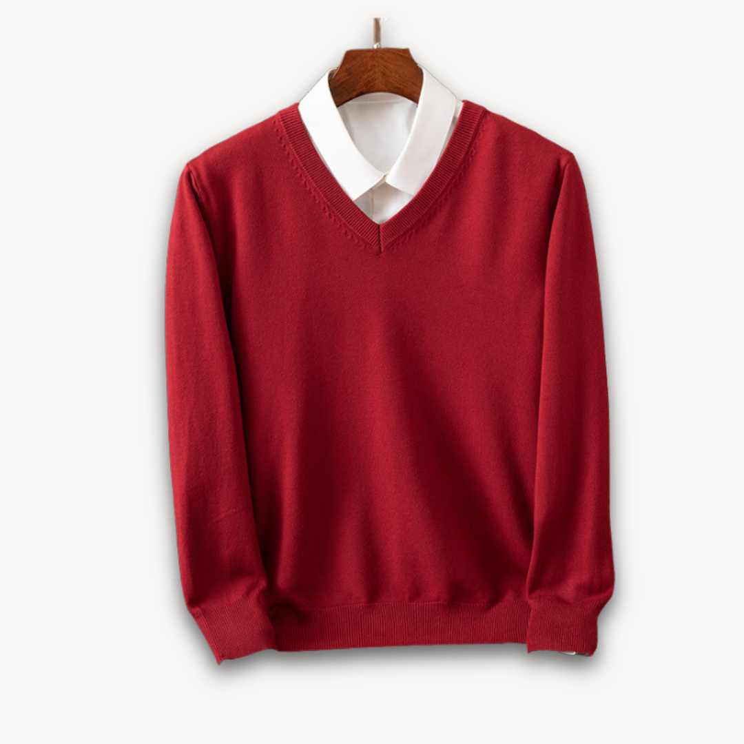 Men’s V-Neck Sweater – Slim Fit – Luxury Fabric – Soft Knit Ribbed Detailing