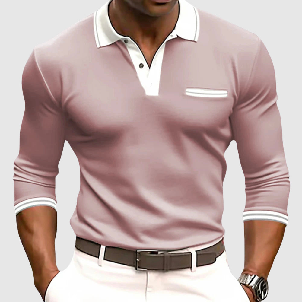 Men’s Long Sleeve Shirt – Slim Fit – Breathable Blend – Polo Collar – Chest Pocket