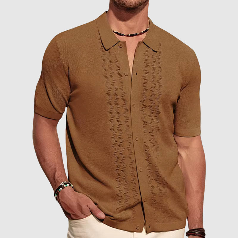 Men’s Knitted Shirt – Relaxed Fit – Short Sleeve – Soft Knit – Button-Up Casual Style