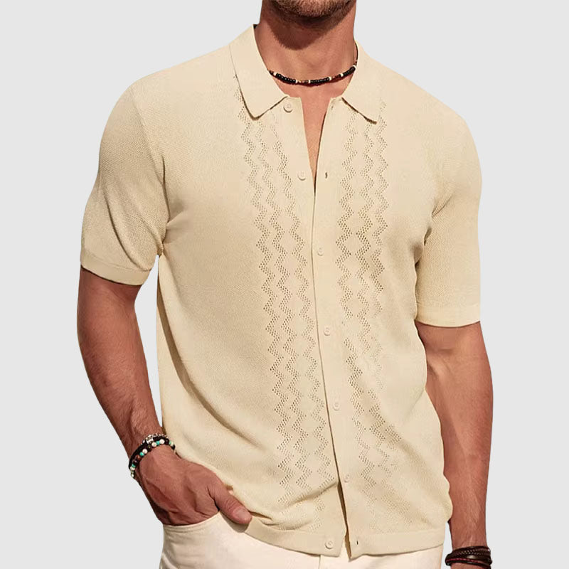 Men’s Knitted Shirt – Relaxed Fit – Short Sleeve – Soft Knit – Button-Up Casual Style