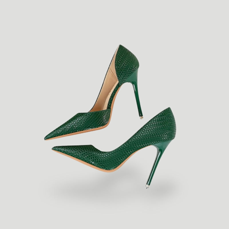 Women’s Stiletto Heels – Pointed Toe – Embossed Texture – Slim Fit Elegant Pumps