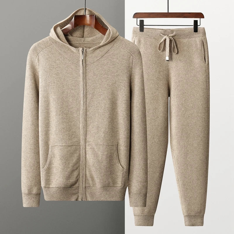 Men’s Jogging Set – Relaxed Fit – Soft Knit – Full Zip Hoodie – Cuffed Pants