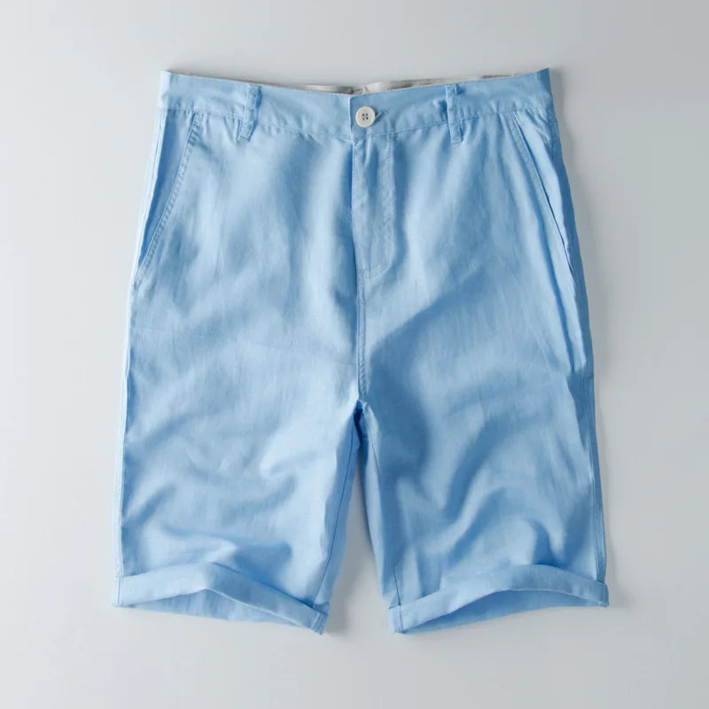 Men’s Casual Shorts – Cotton Linen Blend – Relaxed Fit – Knee Length with Pockets