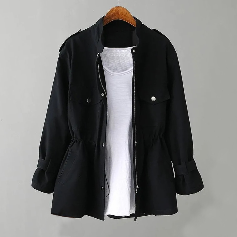 Women’s Trench Coat – Structured Fit – Zipper Front – Utility Style – Breathable Blend