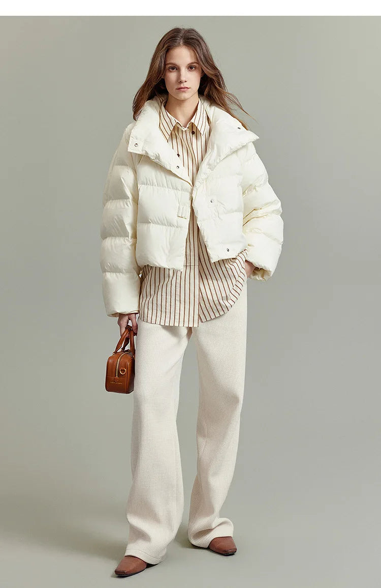 Camilla Quilted Oversized Cropped Parka Jacket | High Neck Snap Button Parka Jacket