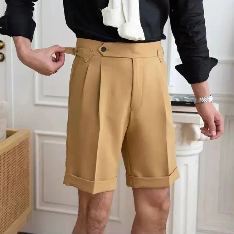 Men’s Tailored Shorts – Natural Fibers – Pleated Front – Cuffed Hem – Knee Length Fit