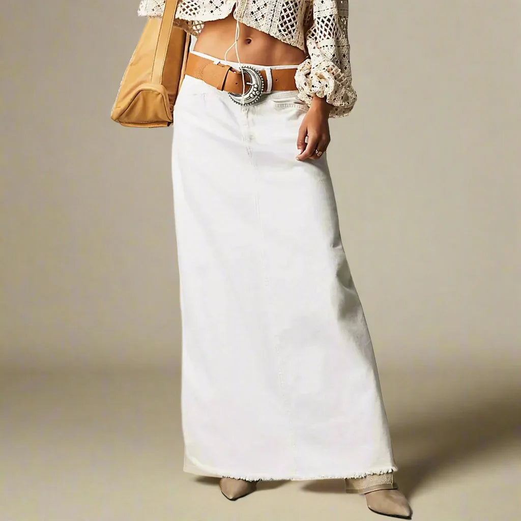 Women’s Skirt – High Waist – Straight Fit – Raw Hem – Full Length – 5-Pocket