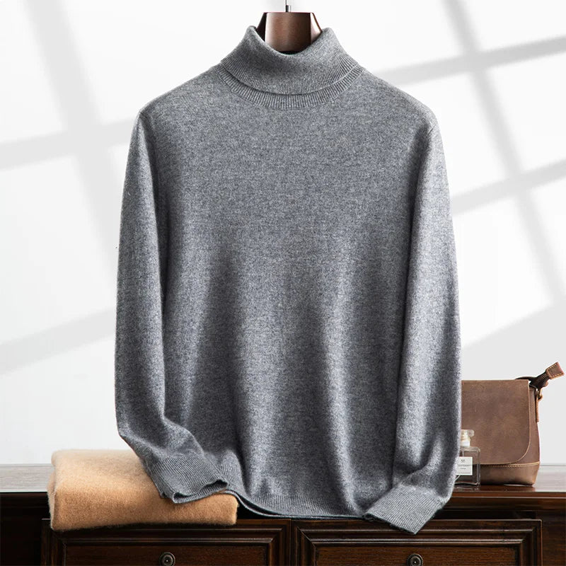 Men’s Turtleneck Sweater – Wool Knit – Relaxed Fit – Ribbed Collar and Cuffs