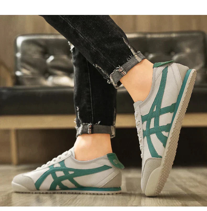 Men’s Low-Top Sneakers – Leather Suede Mix – Geometric Panels – Lace-Up Casual Fit