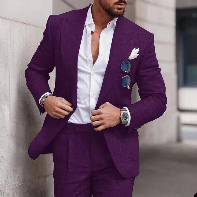 Men’s Suit – Linen Two-Piece Set – Tailored Fit – Single Breasted – Formal Wear