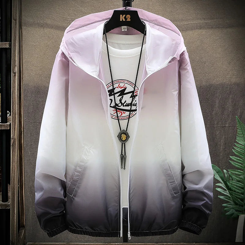 Men’s Lightweight Hoodie – Regular Fit – Windproof – Hooded Zip – Gradient Design