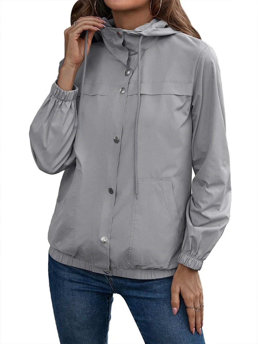 Women’s Trench Coat – Waterproof Hooded – Relaxed Fit – Elastic Cuffs – Snap Closure