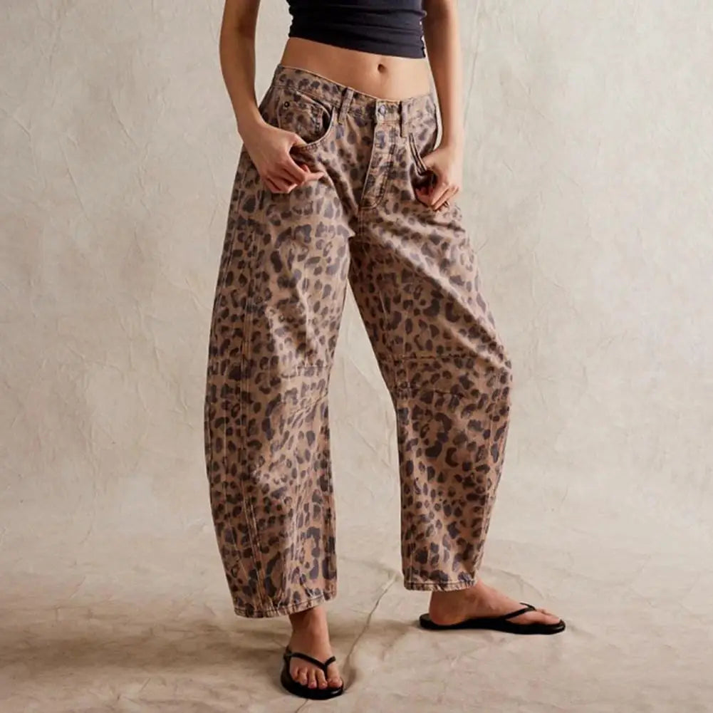 Women’s Barrel-Leg Jeans – Relaxed Fit – Animal Print – Full Length