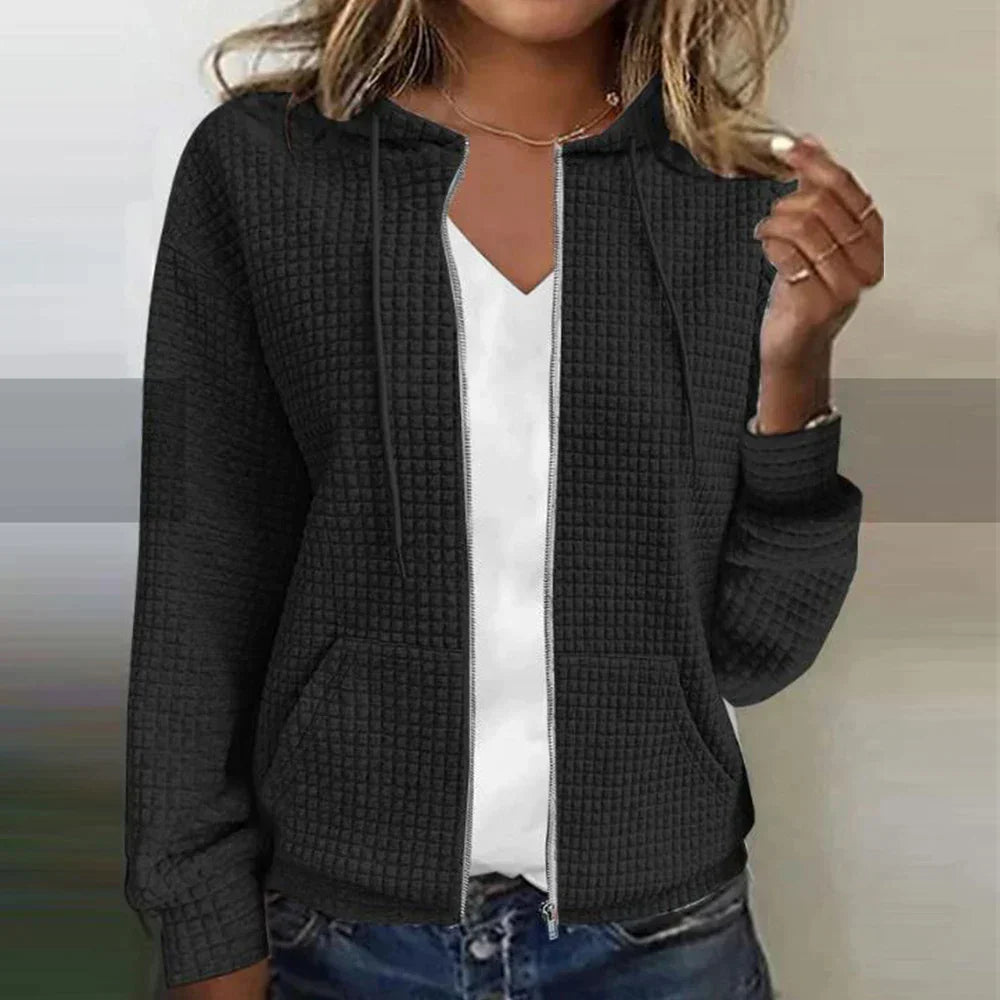 Women’s Hooded Jacket – Quilted Texture – Regular Fit – Zip Front with Pockets