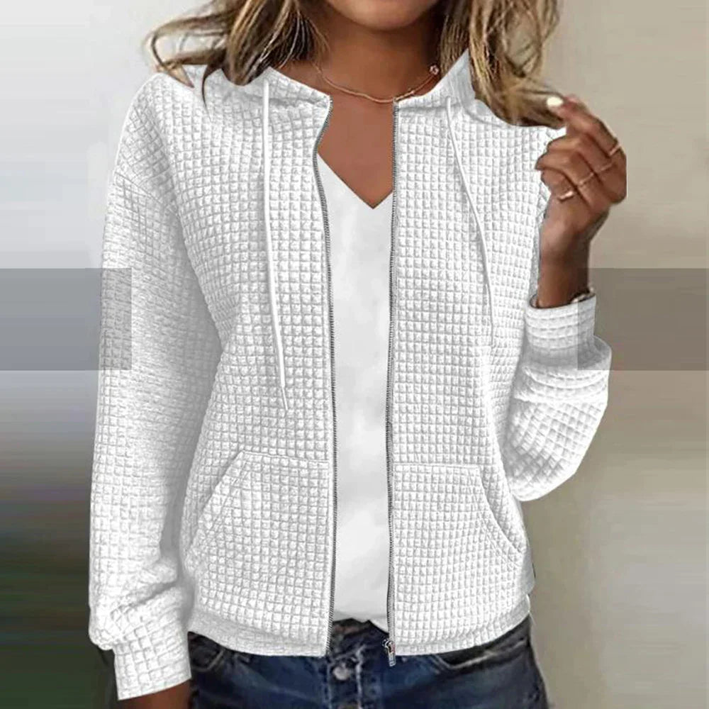 Women’s Hooded Jacket – Quilted Texture – Regular Fit – Zip Front with Pockets
