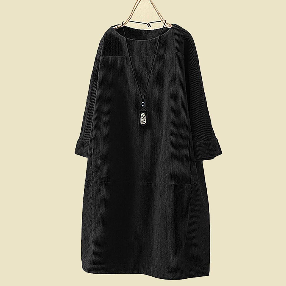 Women's Corduroy Dress - Relaxed Fit - Long Sleeve - Soft Textured Casual Wear