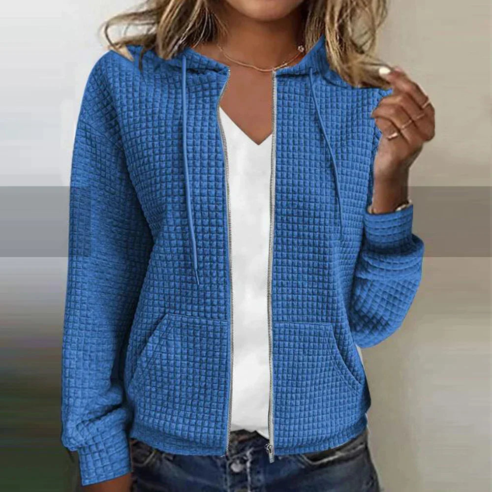 Women’s Hooded Jacket – Quilted Texture – Regular Fit – Zip Front with Pockets