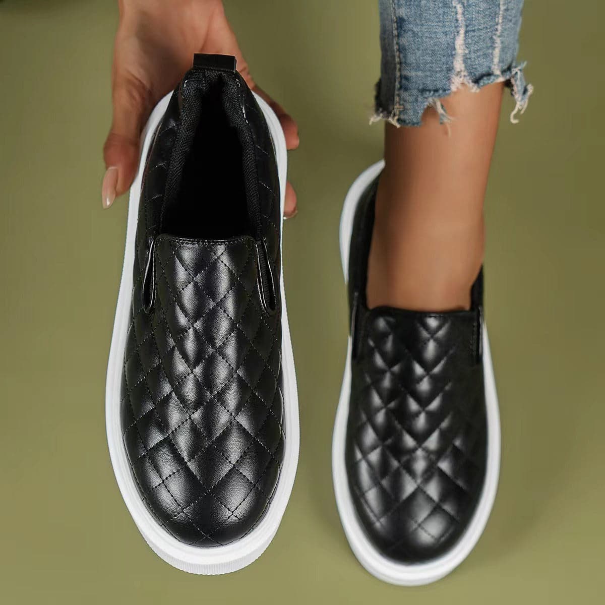 Women’s Slip-On Sneakers – Quilted Upper – Elastic Sides – Platform Sole Comfort
