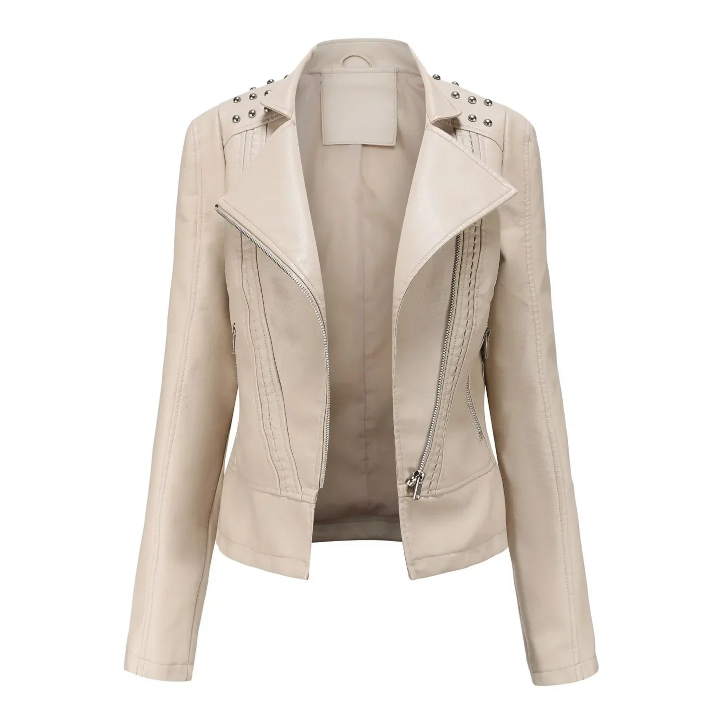 Women’s Tailored Jacket – Structured Fit – Cropped Length – Studded Shoulders – Zip Closure