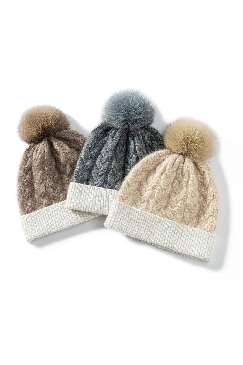 Florence Snug Fit Beanie | Pom-Pom Cable Knit Head Coverage Beanie