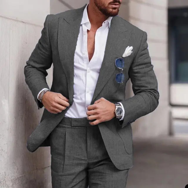 Men’s Suit – Linen Two-Piece Set – Tailored Fit – Single Breasted – Formal Wear