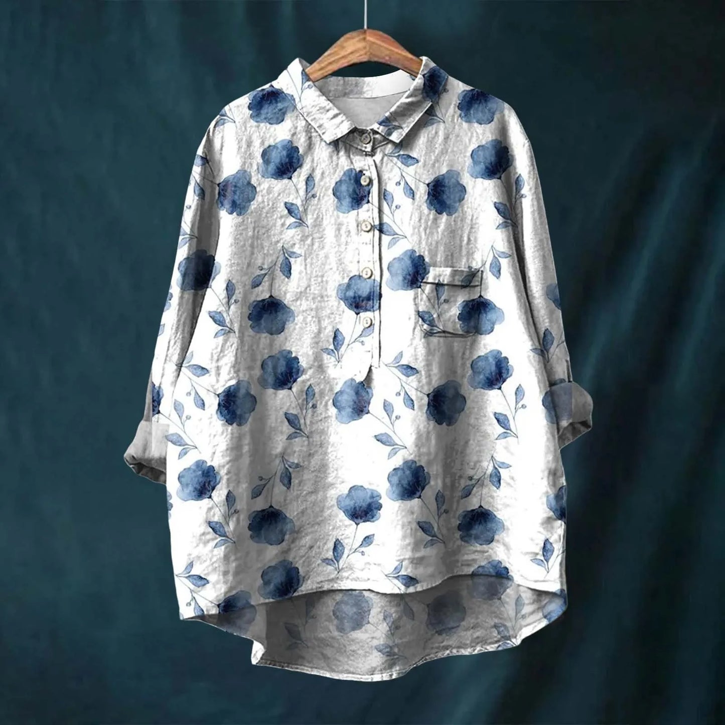 Women’s Oversized Shirt – Relaxed Fit – Cotton Blend – Floral Button-Down Casual Top