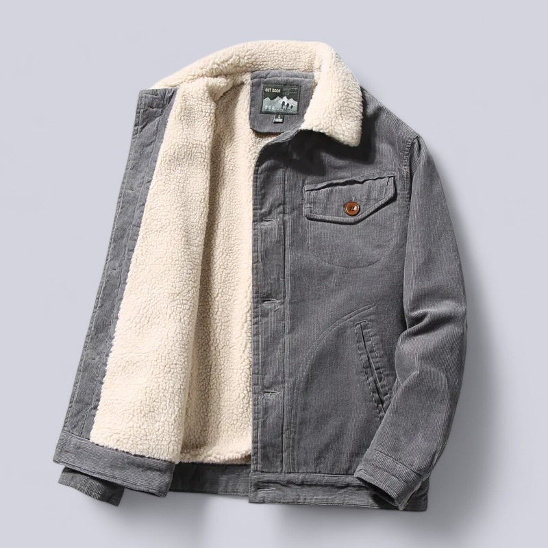 Men’s Jacket – Structured Fit – Corduroy Texture – Sherpa Lined – Button Front