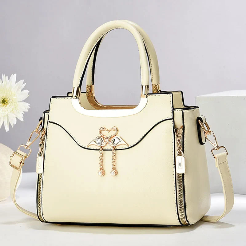 Amelia Structured Satchel Handbag | Gold Hardware Pearl Charms Satchel Handbag