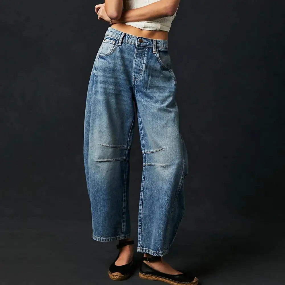 Women’s Barrel-Leg Jeans – Relaxed Fit – Animal Print – Full Length