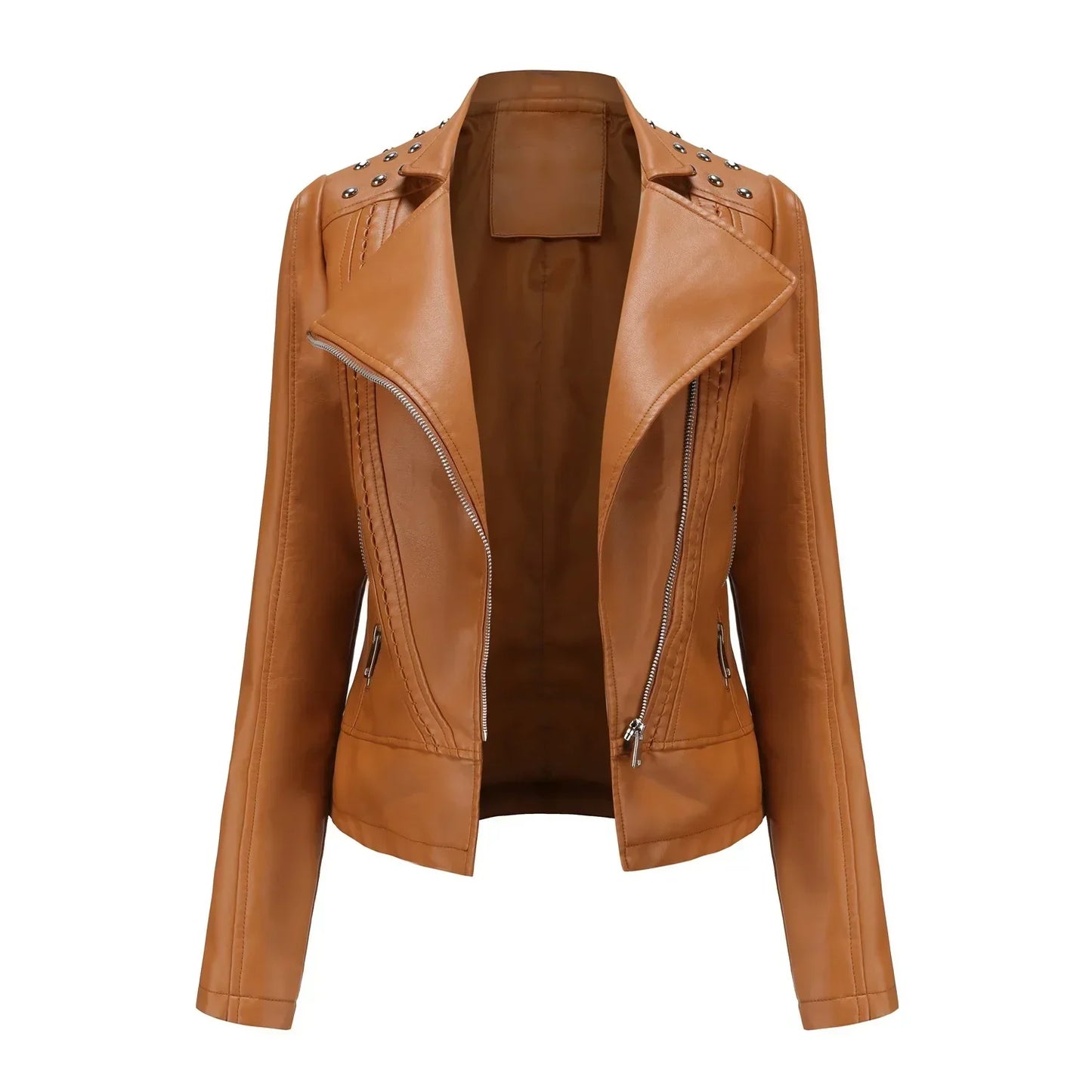 Women’s Tailored Jacket – Structured Fit – Cropped Length – Studded Shoulders – Zip Closure