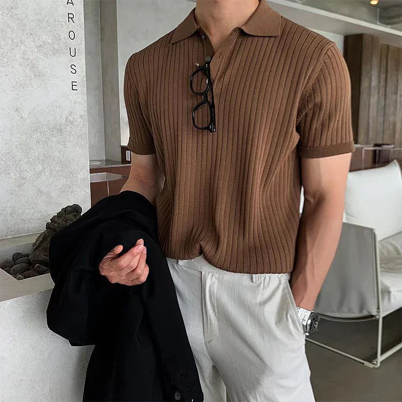 Men’s Polo Shirt – Slim Fit – Soft Ribbed Knit – Short Sleeve Smart Casual Style