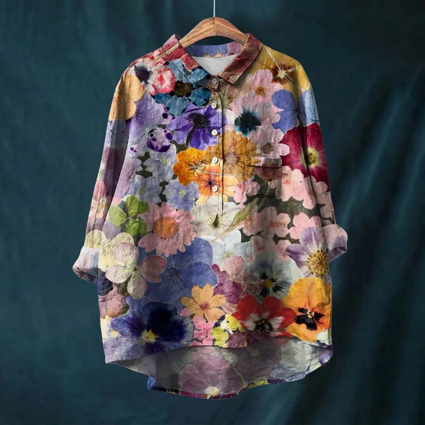 Women’s Oversized Shirt – Relaxed Fit – Cotton Blend – Floral Button-Down Casual Top