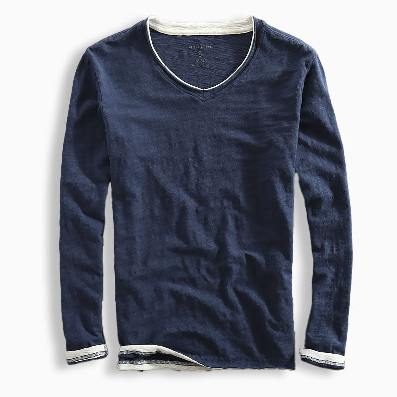 Men’s Long Sleeve Shirt – Relaxed Classic Fit – V-Neck – Soft Knit Casual Wear